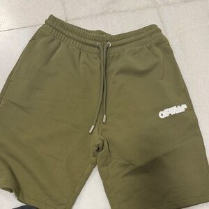 Off-White Olive Green Drawstring Athletic Shorts